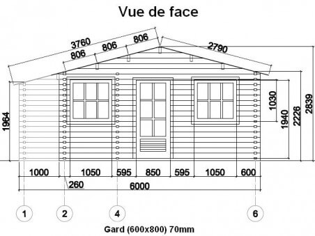 Chalet en bois  GARD 48m² Dim. (6000x8000-70mm)