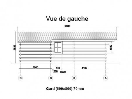 Chalet en bois  GARD 48m² Dim. (6000x8000-70mm)