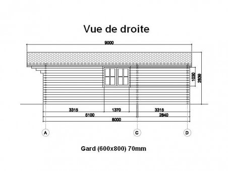Chalet en bois  GARD 48m² Dim. (6000x8000-70mm)