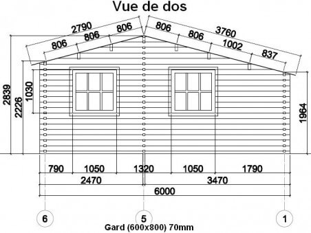 Chalet en bois  GARD 48m² Dim. (6000x8000-70mm)