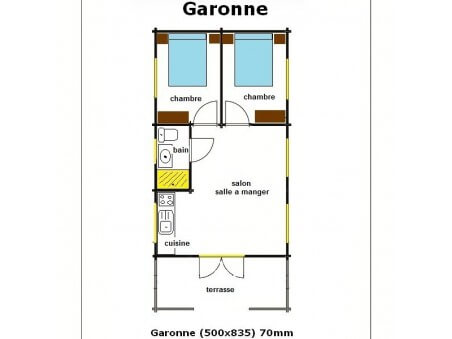 Chalet en bois  GARONNE 41m²  Dim. (5000x8350-70mm)