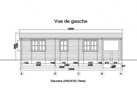 Chalet en bois  GARONNE 41m²  Dim. (5000x8350-70mm)