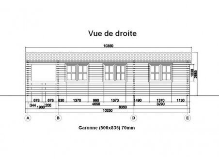 Chalet en bois  GARONNE 41m²  Dim. (5000x8350-70mm)