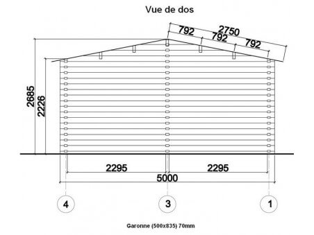 Chalet en bois  GARONNE 41m²  Dim. (5000x8350-70mm)