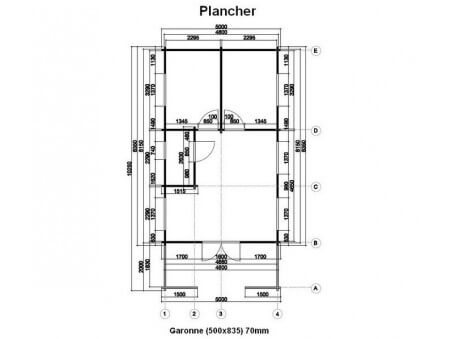 Chalet en bois  GARONNE 41m²  Dim. (5000x8350-70mm)