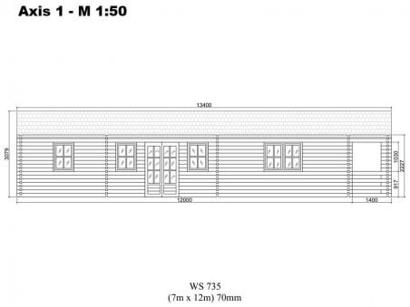 Chalet en bois  GIRONDE 94m² Dim. (7000x12000-70mm)