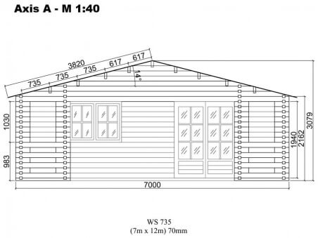 Chalet en bois  GIRONDE 94m² Dim. (7000x12000-70mm)